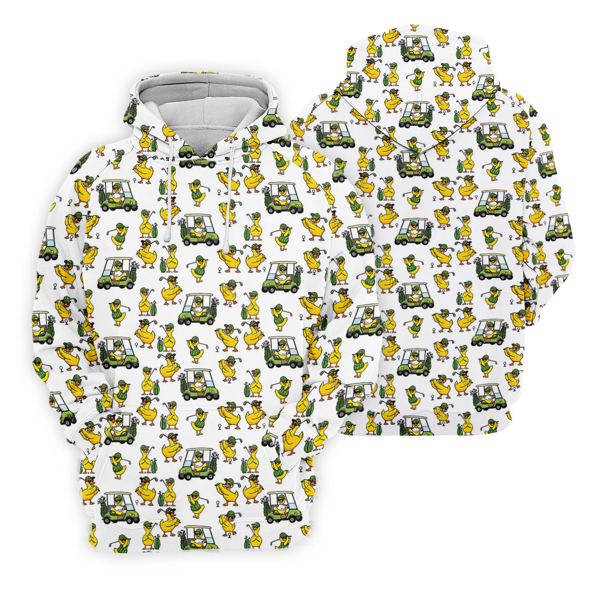 Funny Golfing Duck And Golf Cart Pattern Polo Shirt, Mens Golf Polo, Golf Shirts For Men
