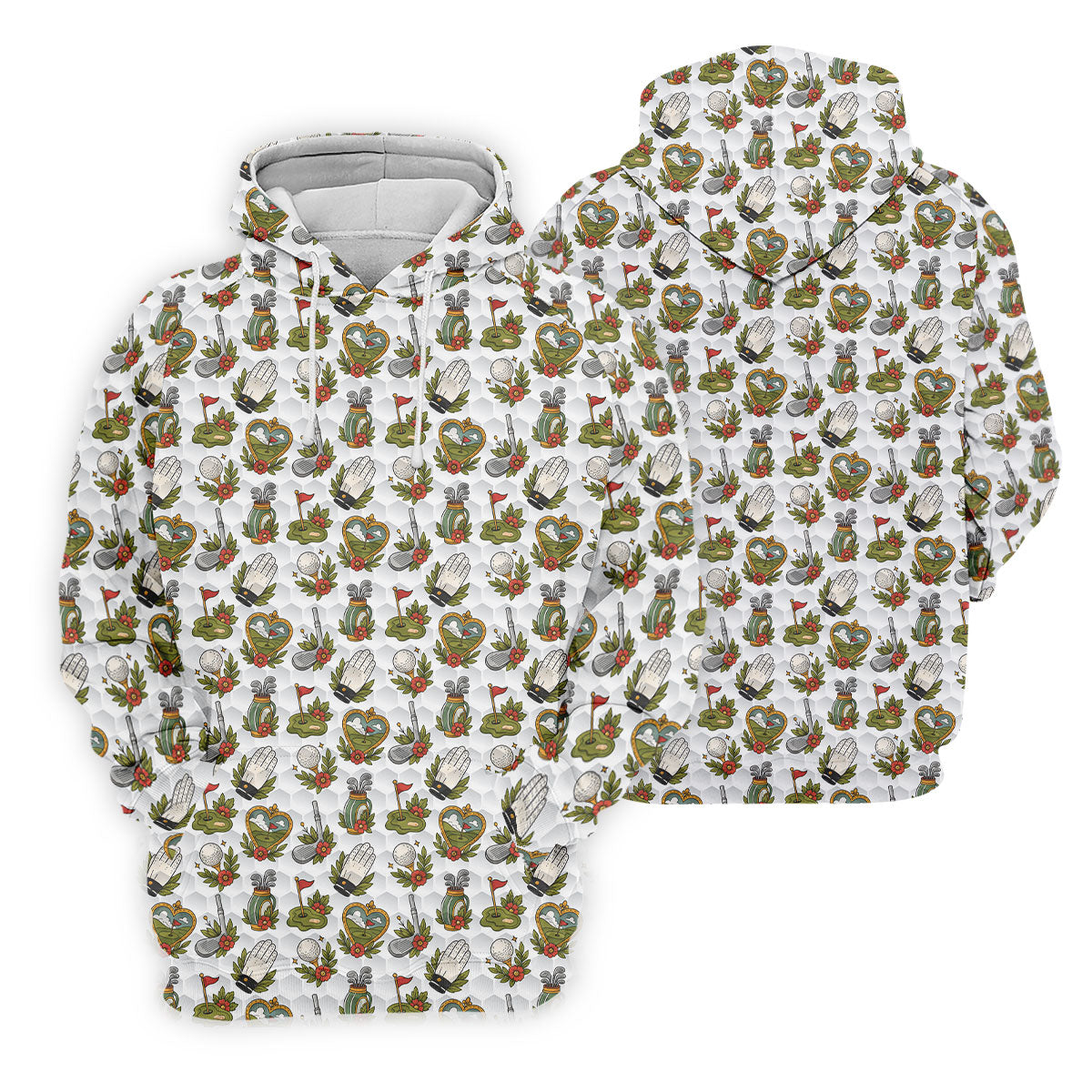 Floral Golf Club Pattern White Hawaiian Golf Shirt, Men's Golf Shirt, Golf Apparel For Men