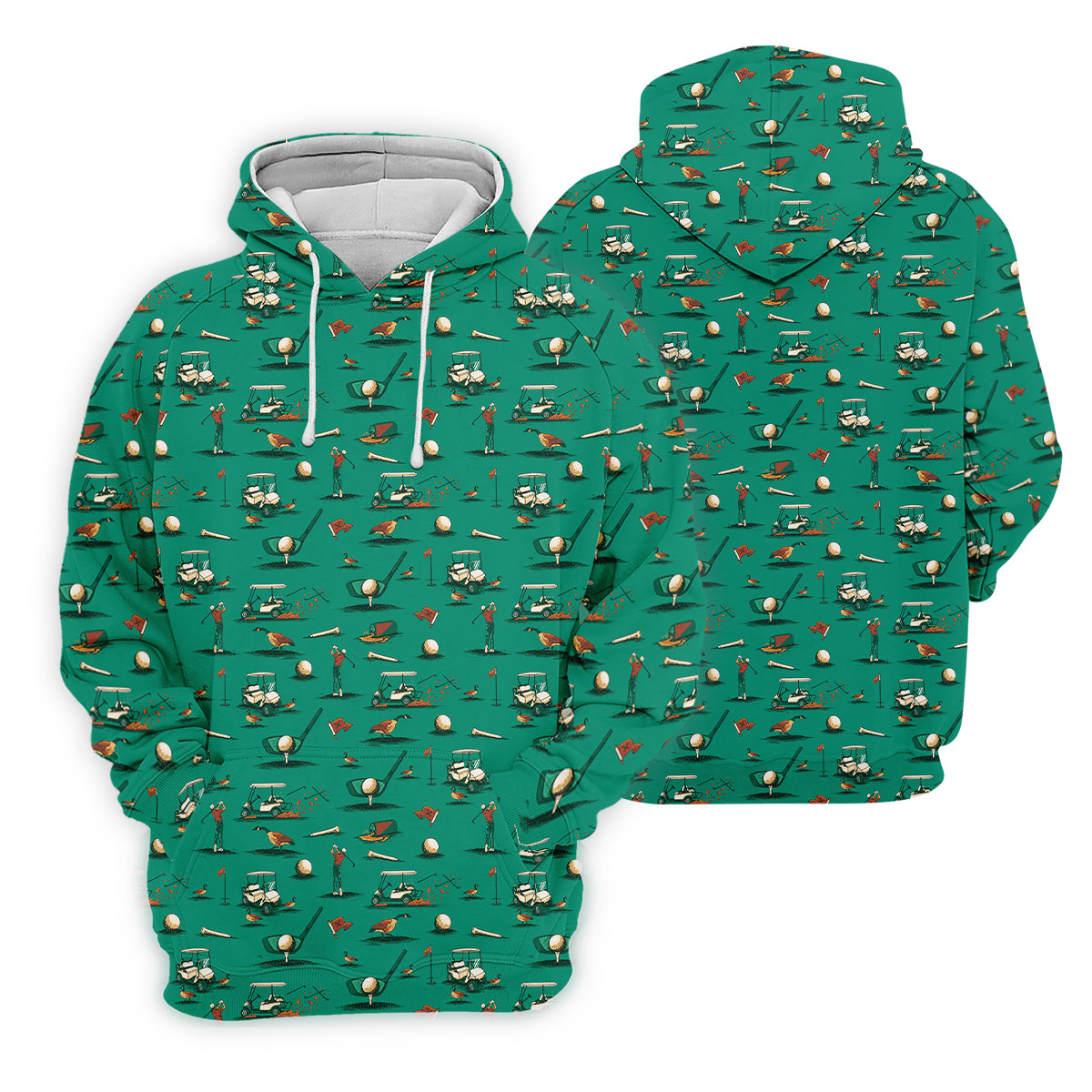 Funny Goose Golf Cart Pattern Green Polo Shirt, Womens Golf Tops, Golf Polo For Women