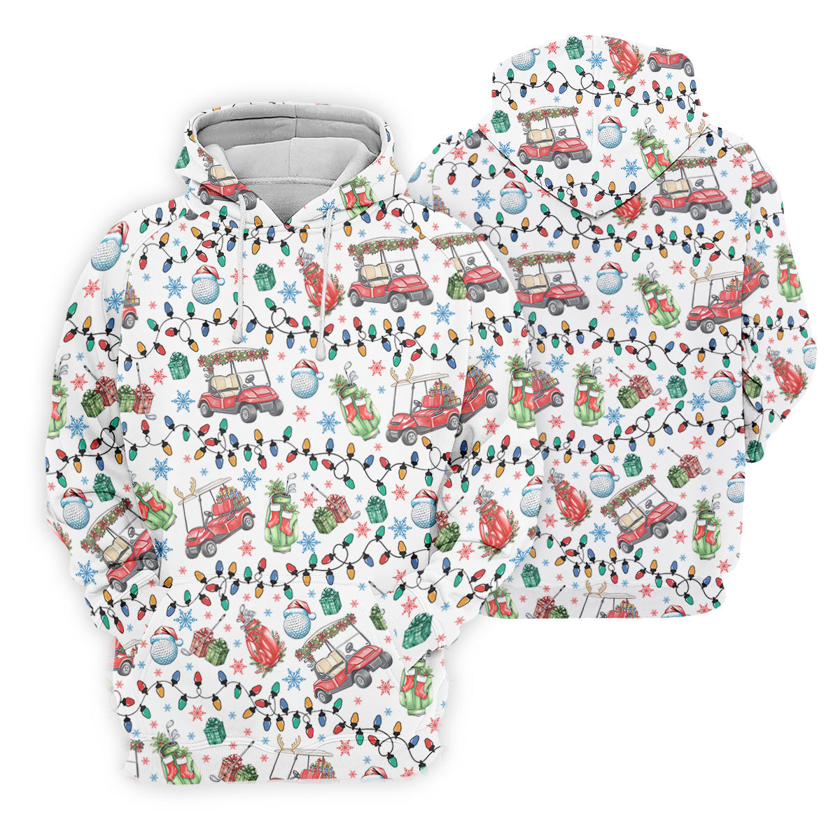Golf Cart Christmas Lights Polo Shirts For Men, Christmas Golf Shirt, Golf Lover Xmas Gift