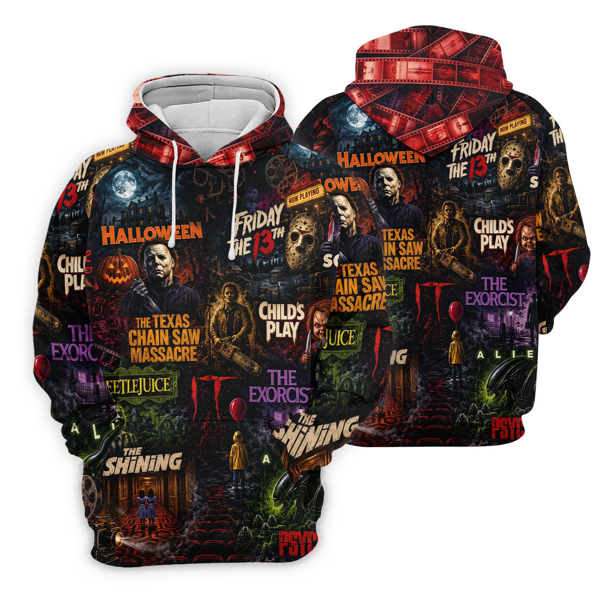Classic Horror Character Movie Poster Collage Golf Polo Shirt, Mens Golf Polo, Printed Golf Shirts