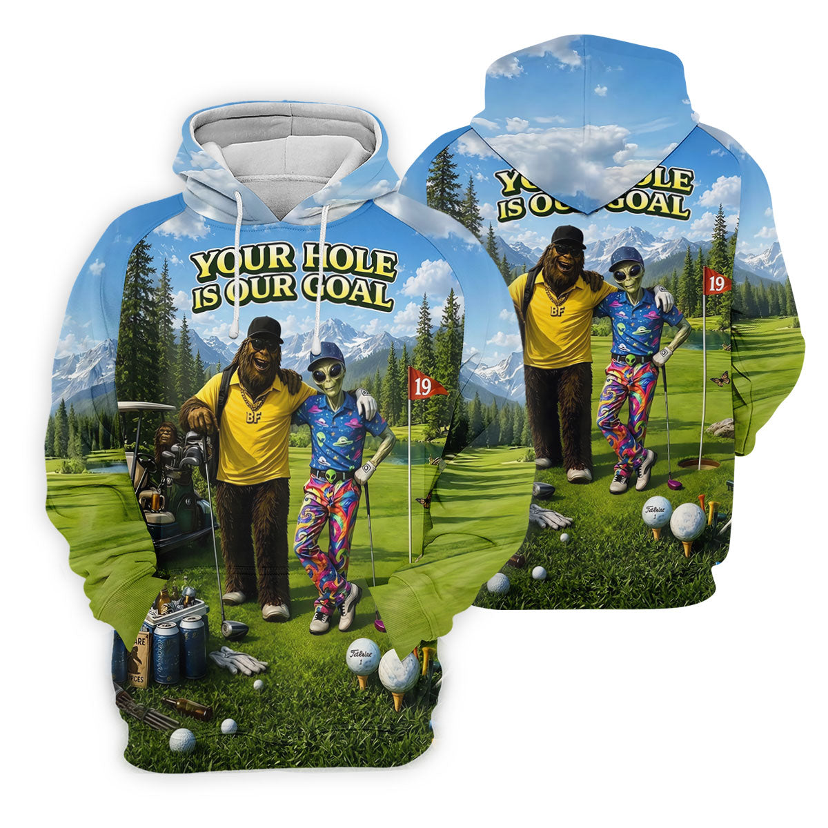 Your Hole Is Our Goal Funny Bigfoot Alien Golf Polo Shirt, Ladies Golf Top, Golf Shirt