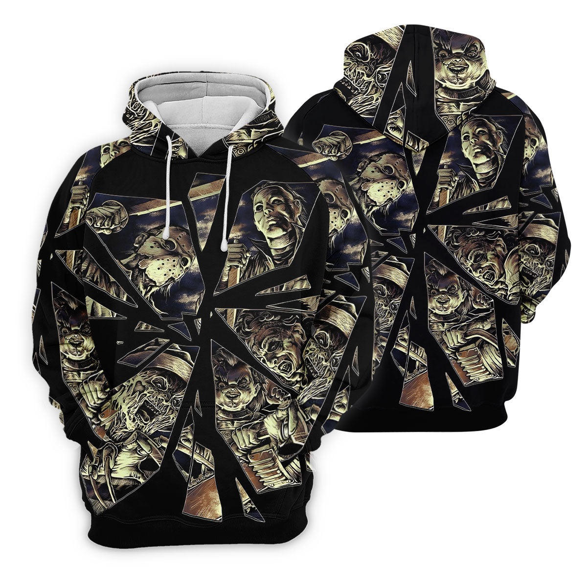 Broken Glass Horror Character Collage Golf Polo Shirt, Mens Golf Shirts, Hawaiian Golf Shirt