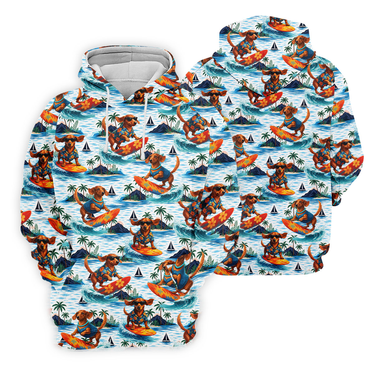 Funny Dachshund Surfing Beach Hawaiian Golf Shirt, Summer Vibe Golf Shirt For Women