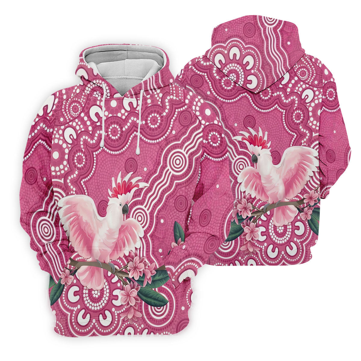 Pink Cockatoo Floral Aboriginal Art Polo Shirt, Hawaiian Golf Shirt, Mens Golf Shirts