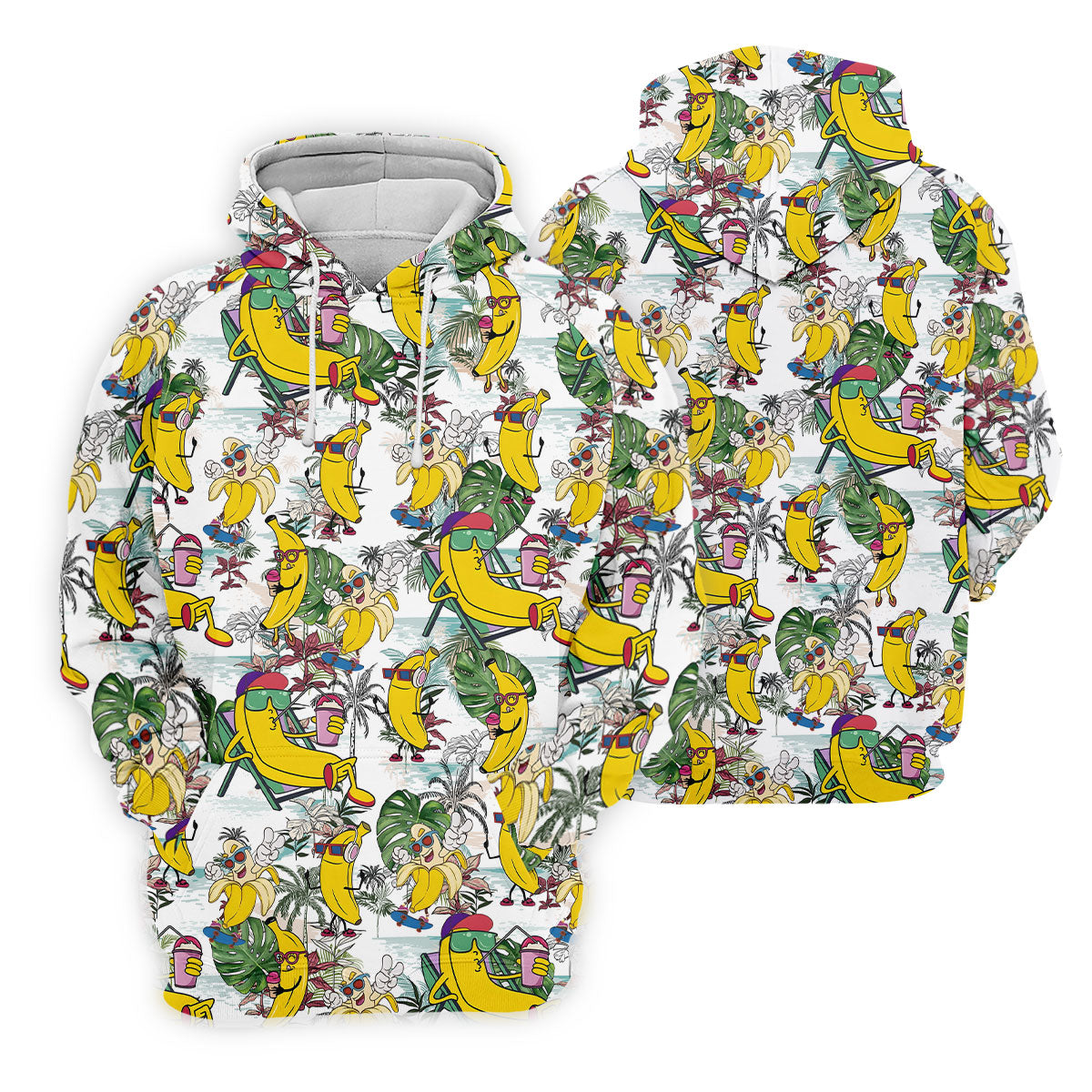 Cartoon Banana Characters on Tropical Island Hawaiian Golf Polo, Golf Tops For Women, Golfing Apparel