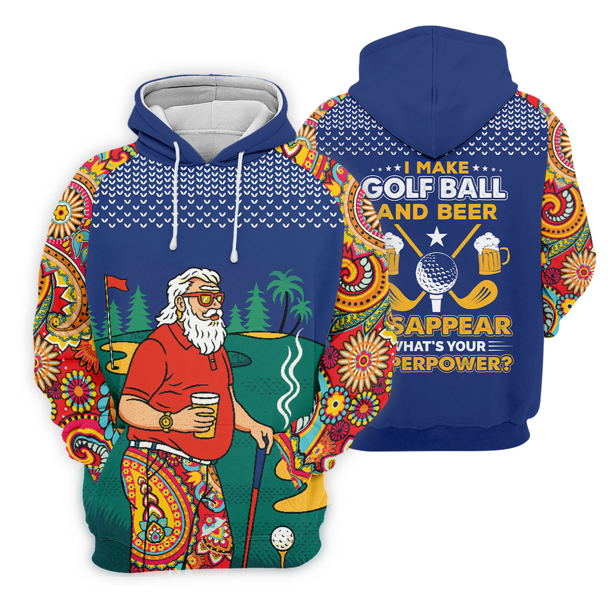 Funny Bearded Golfer Beer Lover Paisley Sleeve Golf Polo, Golf Polo Shirts For Men, Mens Golf Apparel