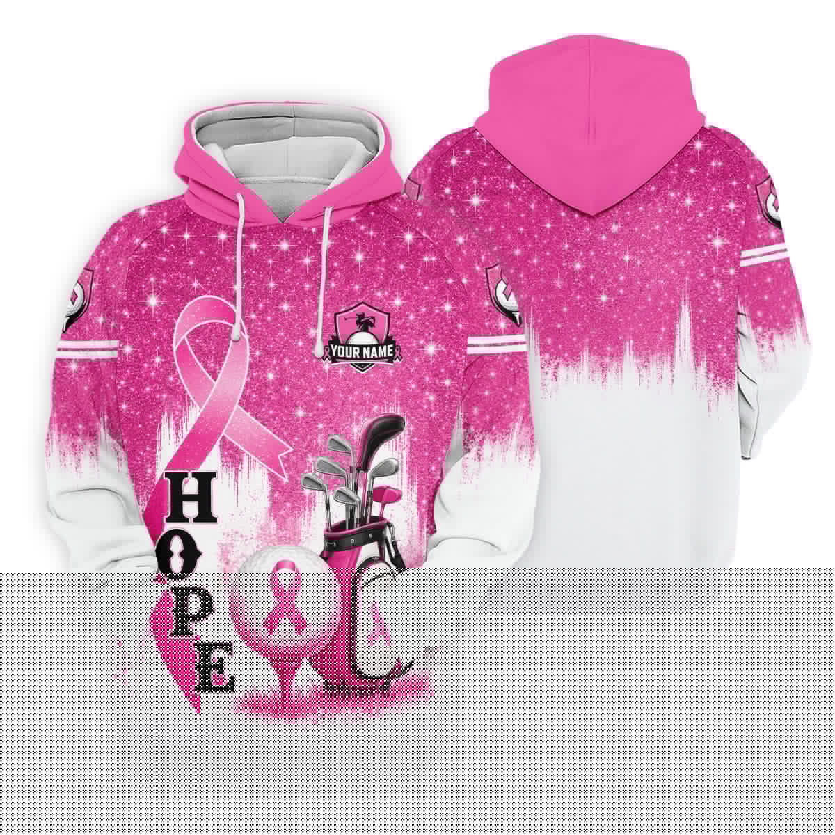 Custom Male Golfer Hope Breast Cancer Polo Shirt, Golf Shirts For Men, Mens Golf Apparel