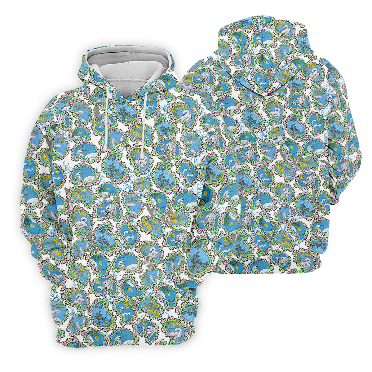 Paisley Flowers Heron Painting Print Golf Shirt, Ladies Golf Shirts, Golf Shirt For Women