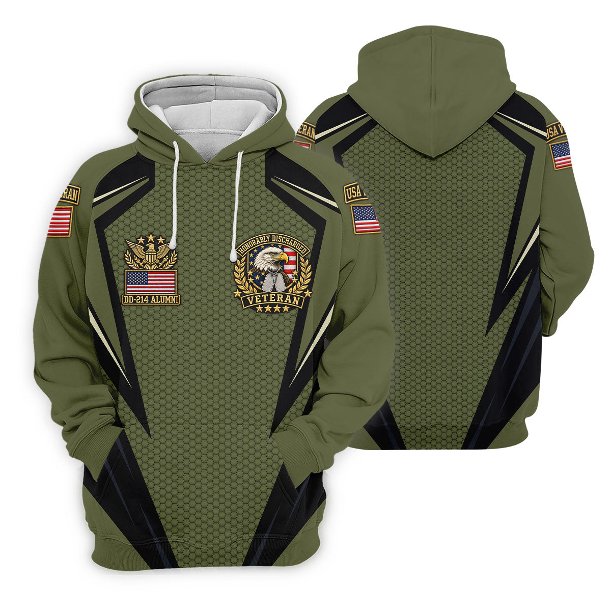 DD-214 Olive Hexagon Golf Polo Shirt, Golf Apparel For Men, Veterans Day Golf Shirt