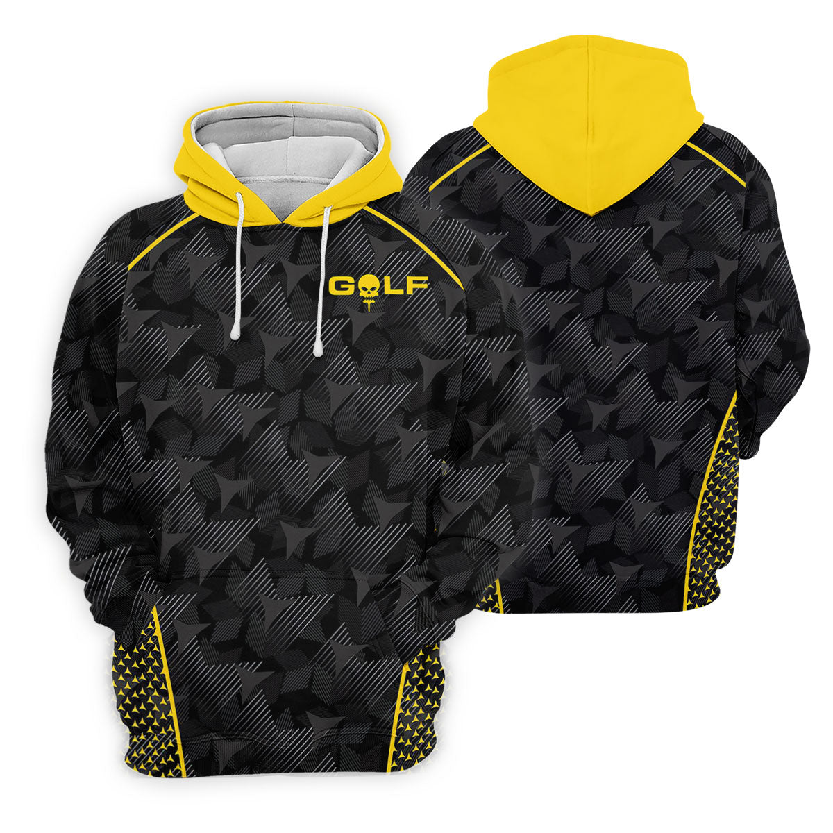Abstract Triangle Black Yellow Golf Tops For Men, Father's Day Golf Gift, Polo Shirts For Men