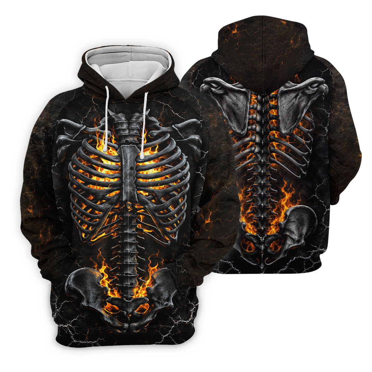 Burning Skeleton Rib Cage Halloween Polo Shirt, Mens Polo Shirts, Golf Apparel For Men
