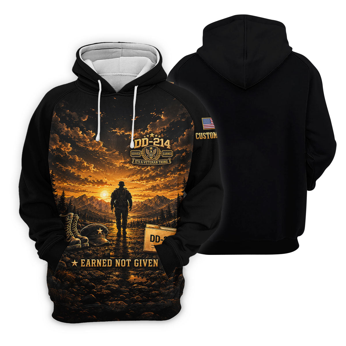 Custom DD-214 Sunset Soldier Golf Polo Shirt, Veterans Day Shirt, Mens Golf Shirts