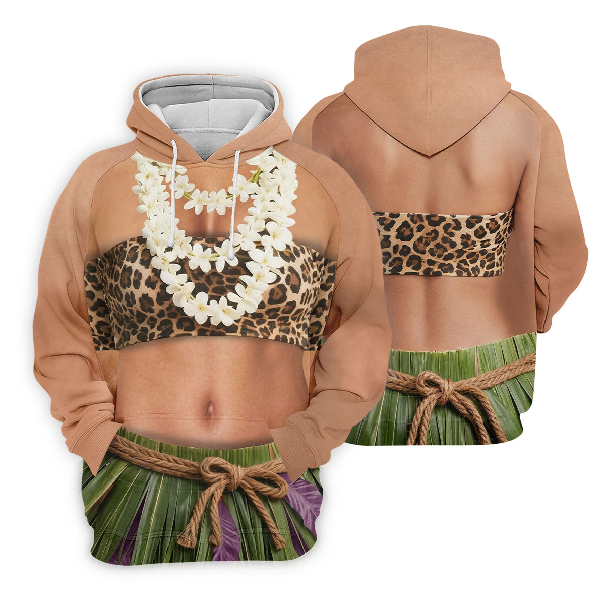Floral Lei Tropical Theme Party Leopard Print Hawaiian Golf Shirt, Polo Shirts For Men
