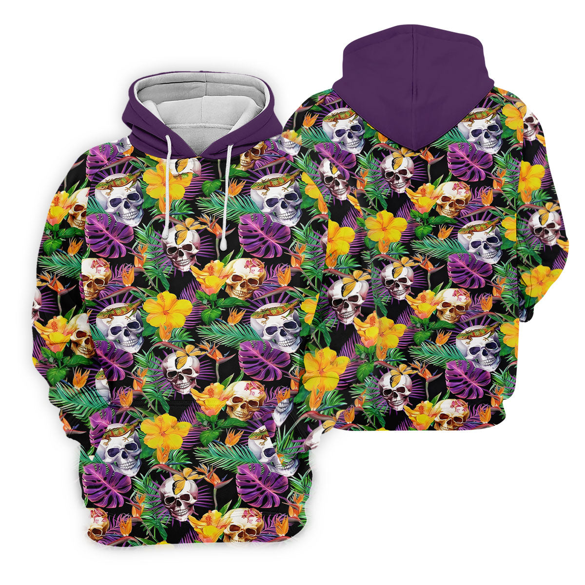 Tropical Sugar Skull Floral Golf Polo Shirt, Golf Shirts For Men, Printed Golf Shirts