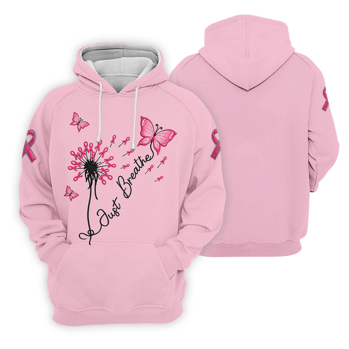 Just Breathe Butterfly Pink Ribbon Breast Cancer Polo Shirt, Polo Shirts For Men