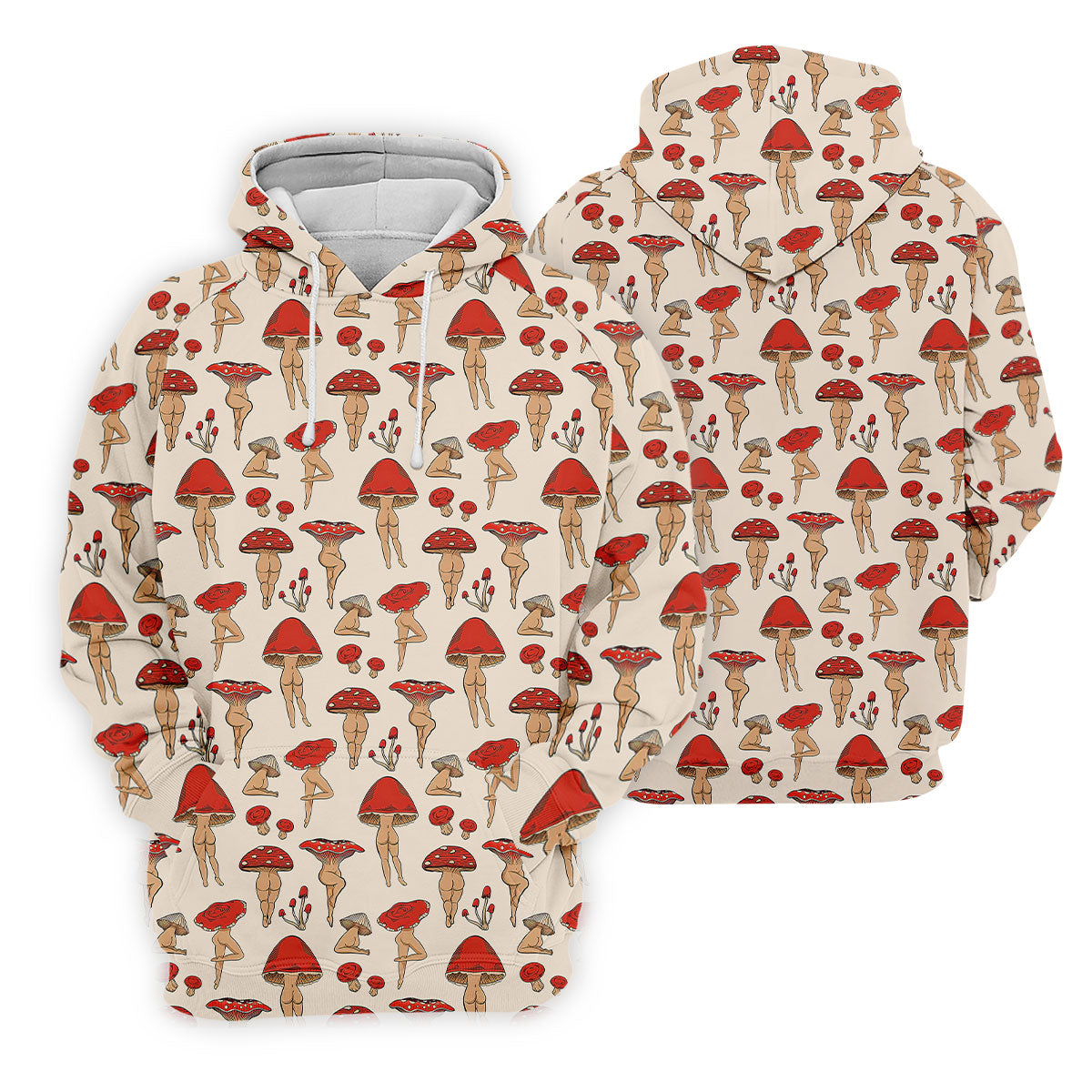 Vintage Mushroom Pin Up Pattern Hawaiian Golf Shirt, Ladies Golf Shirt, Women’s Golf Apparel