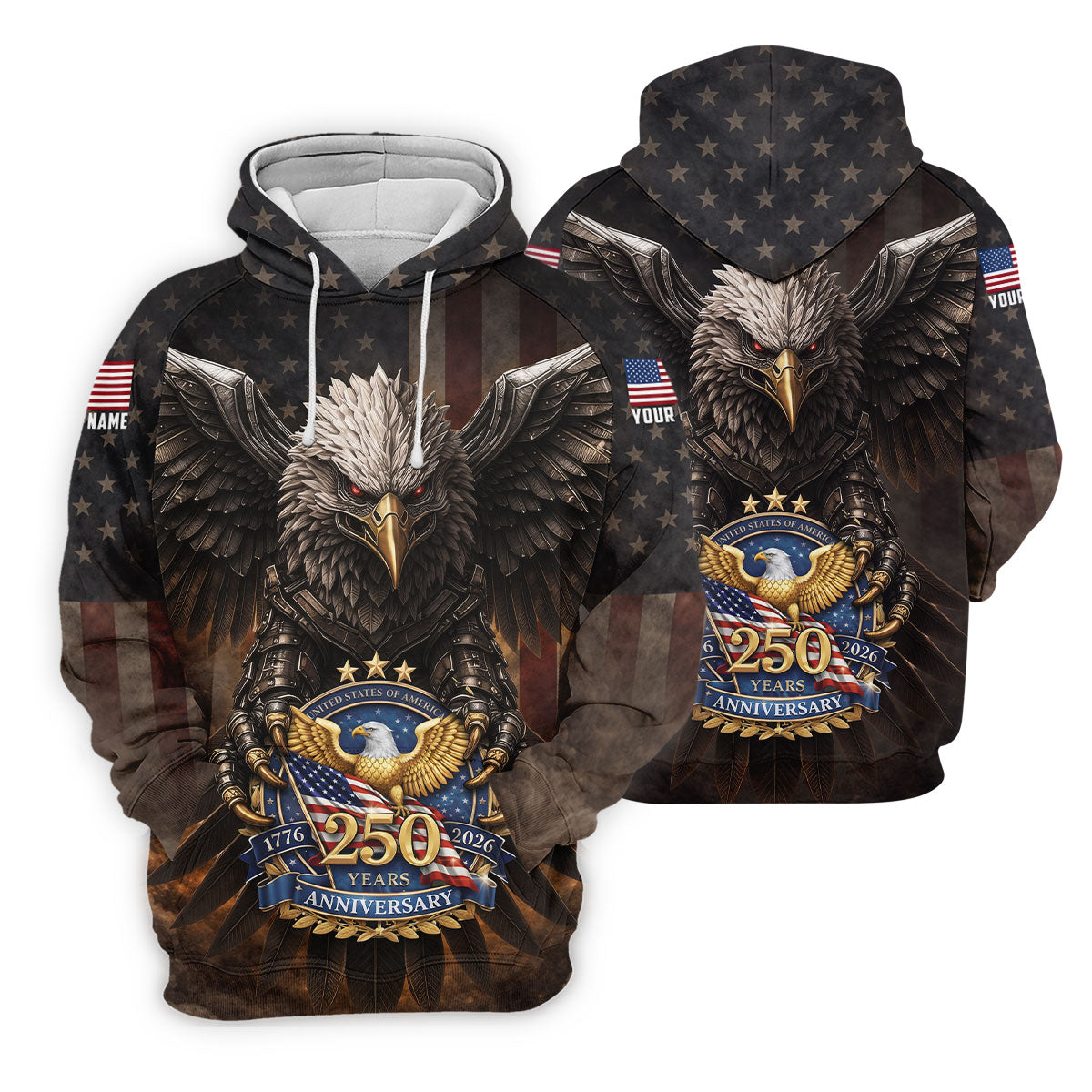 250 Years Fierce Eagle American Flag Retro Golf Shirt, Patriotic 4th Of July Golf Shirt For Women