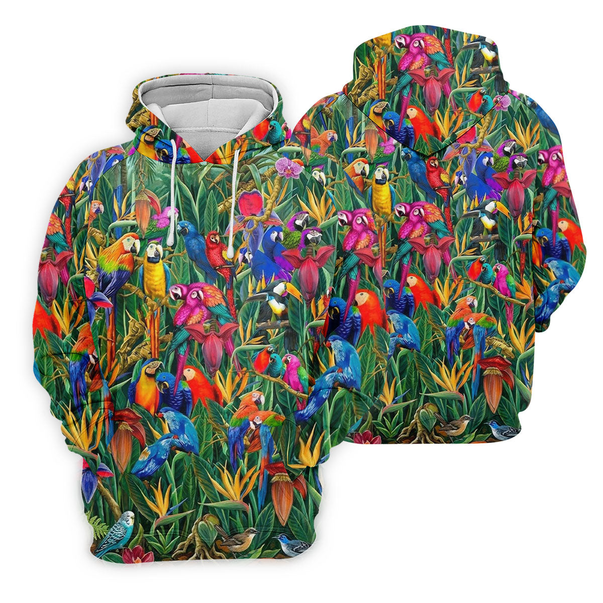 Tropical Colorful Parrots Rainforest Bird Print Golf Polo, Hawaiian Golf Shirt, Women's Golf Apparel