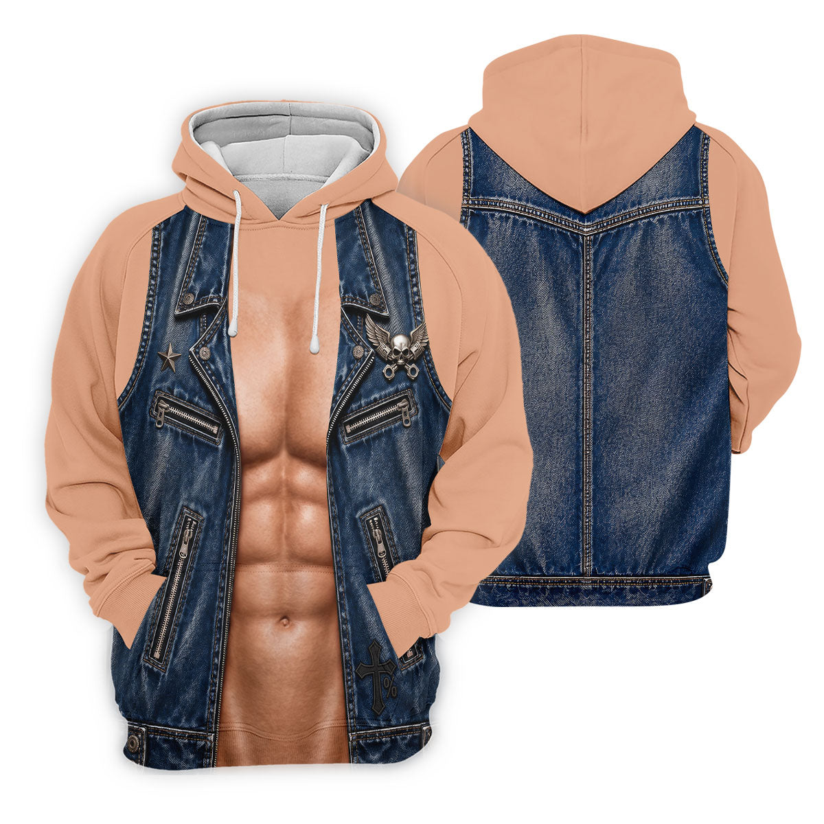Blue Denim Vest Illusion Golf Polo Shirt, Golf Shirts For Men, Mens Golf Apparel