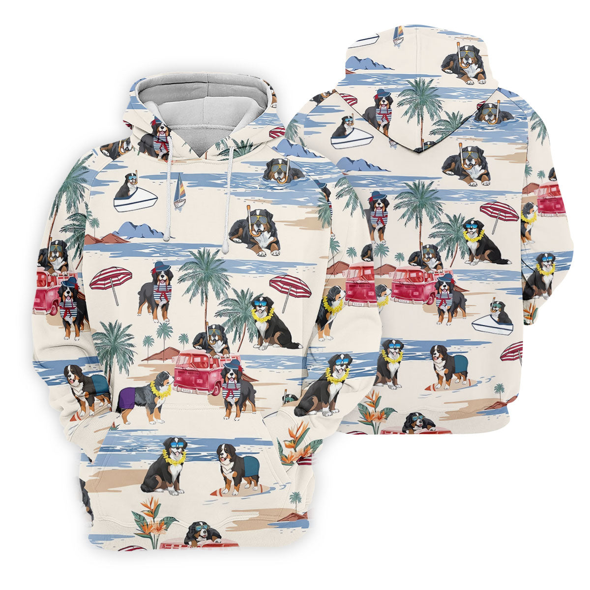 Tropical Bernese Mountain Dog Beach Hawaiian Golf Polo Shirt, Golf Polo For Women, Ladies Golf Top
