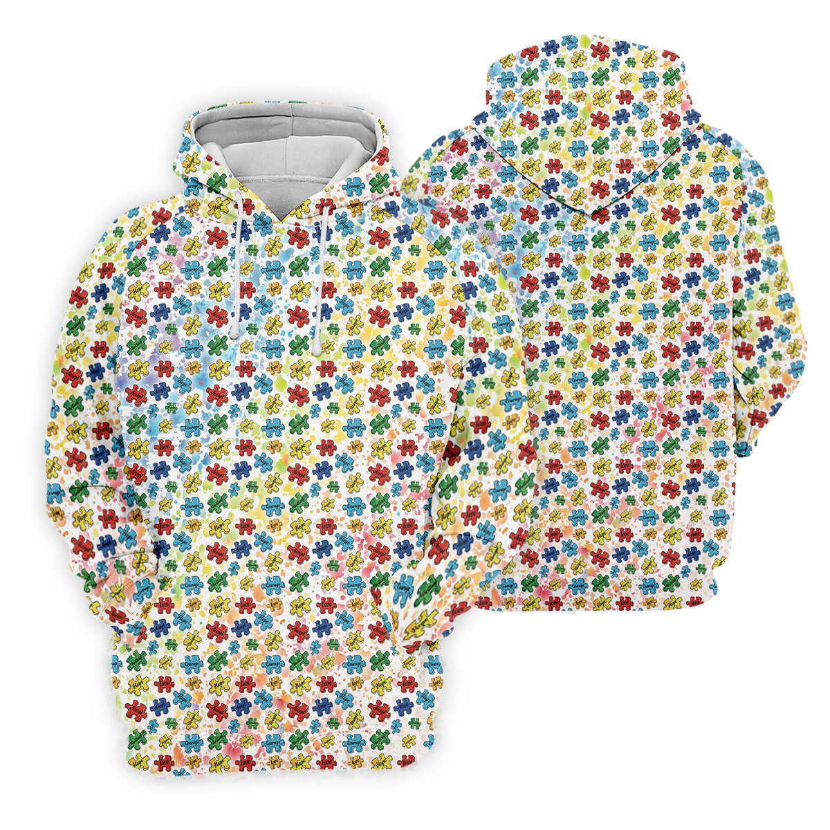 Autism Awareness Jigsaw Puzzle Pieces Rainbow Paint Splatter Men's Golf Shirt, Polo Shirts For Men