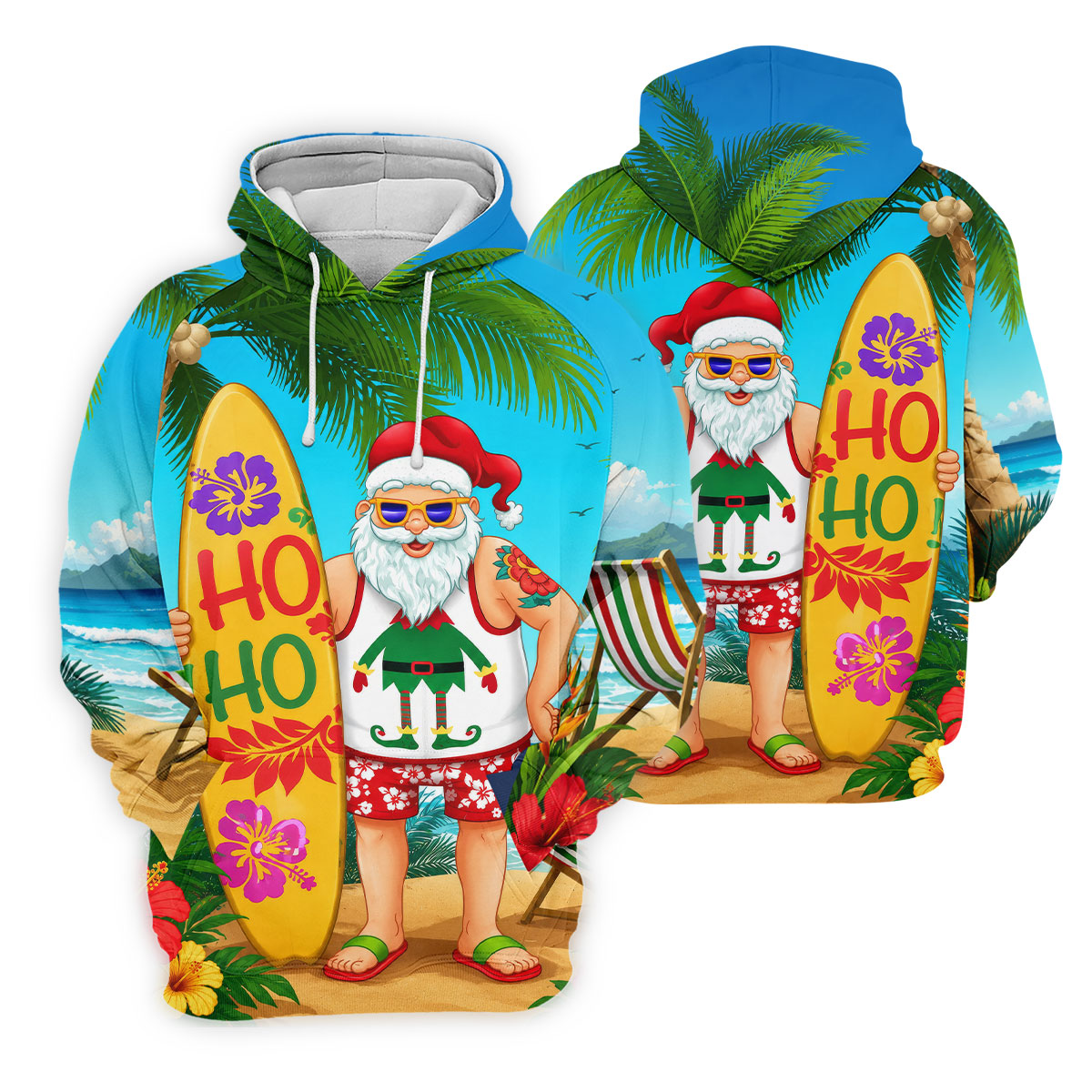 Surfboard Santa Tropical Christmas Golf Shirt, Women's Golf Tops, Hawaiian Golf Shirt