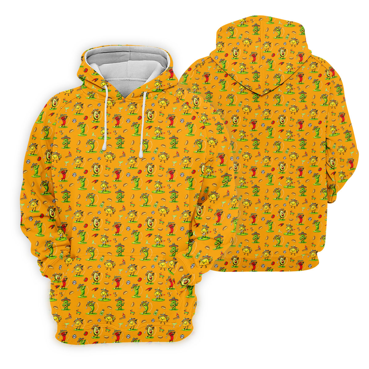 Mexican Cartoon Food Characters Cinco De Mayo Celebration Fiesta Themed Orange Golf Shirts For Men