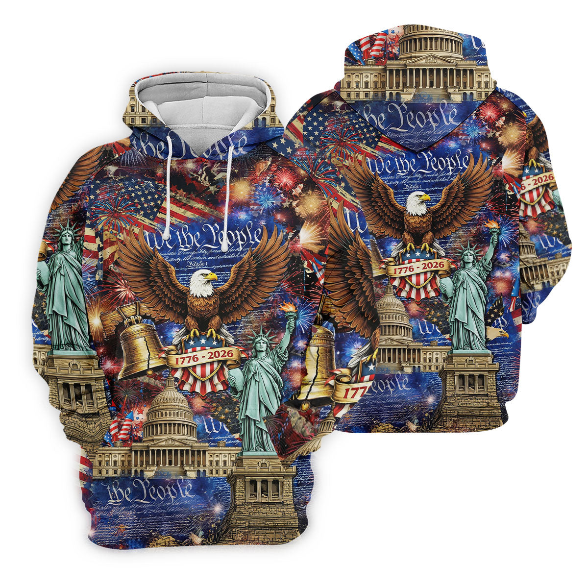 We The People Festive Celebration US Flag Golf Shirt, 250 Years 4th Of July Golf Shirts For Men