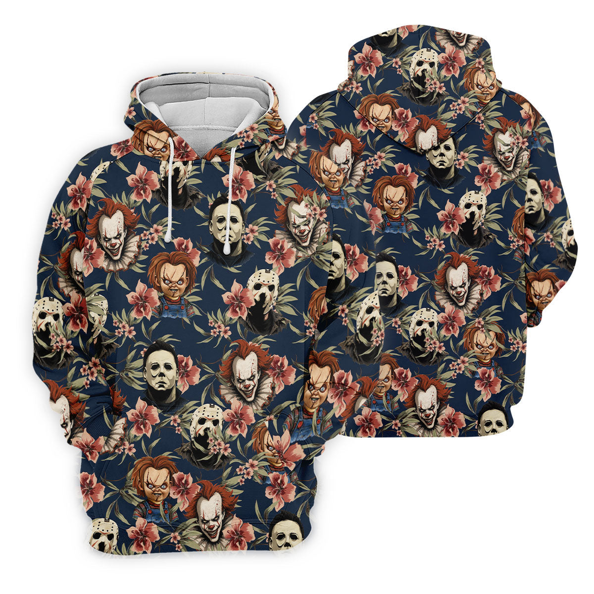 Gothic Floral Clown Doll Mask Hawaiian Polo, Golf Shirt For Men