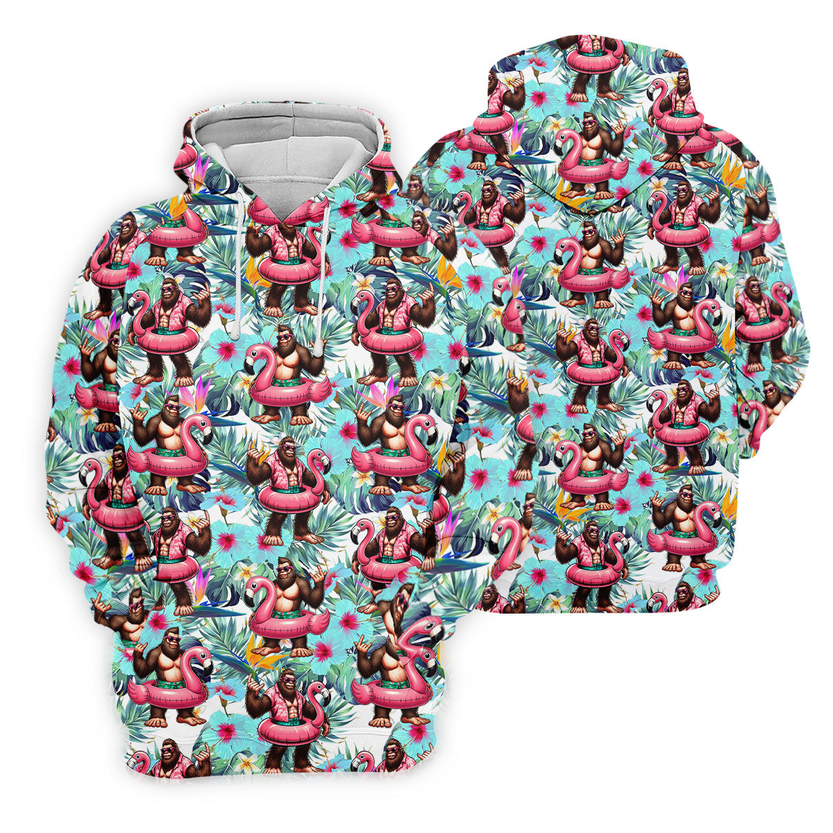 Funny Bigfoot Flamingo Float Tropical Golf Polo Shirt, Women's Golf Tops, Golf Polo For Women