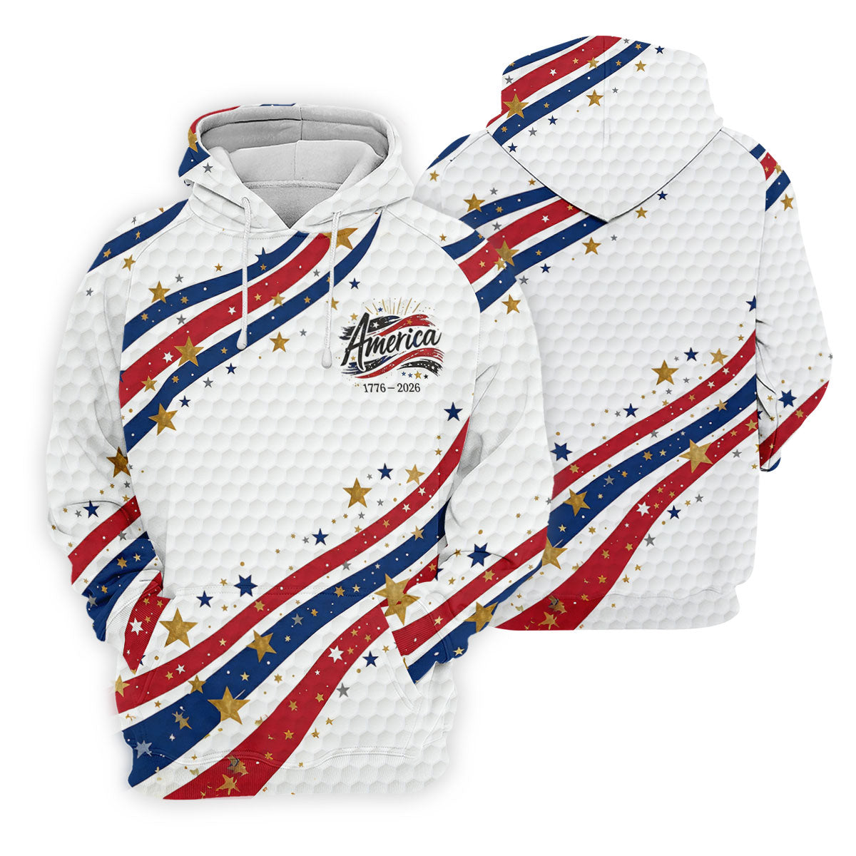 Red White Blue Wavy Stripes Golf Ball Pattern Patriotic Golf Shirt, 250th Anniversary Golf Shirt For Women