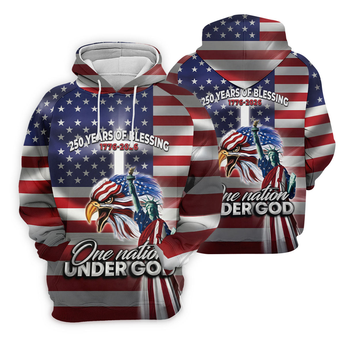 One Nation Under God 250 Years Of Blessing US Flag Golf Shirt, 4th Of July Golf Shirts For Men