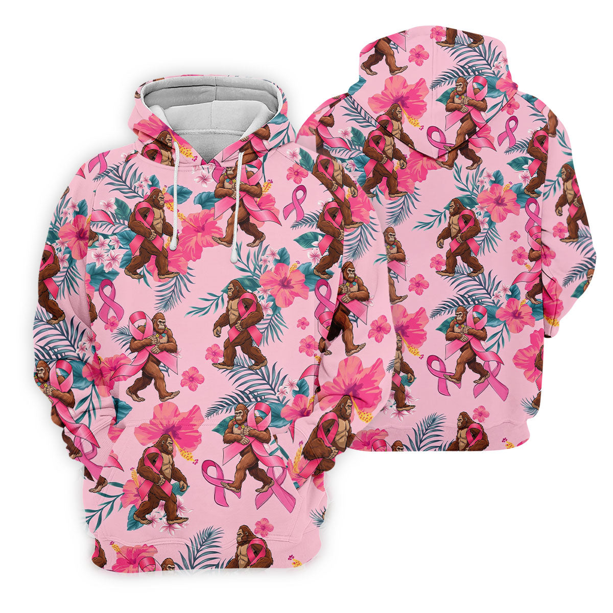 Bigfoot Pink Ribbon Floral Breast Cancer Polo Shirt, Women’s Golf Polo, Ladies Golf Top