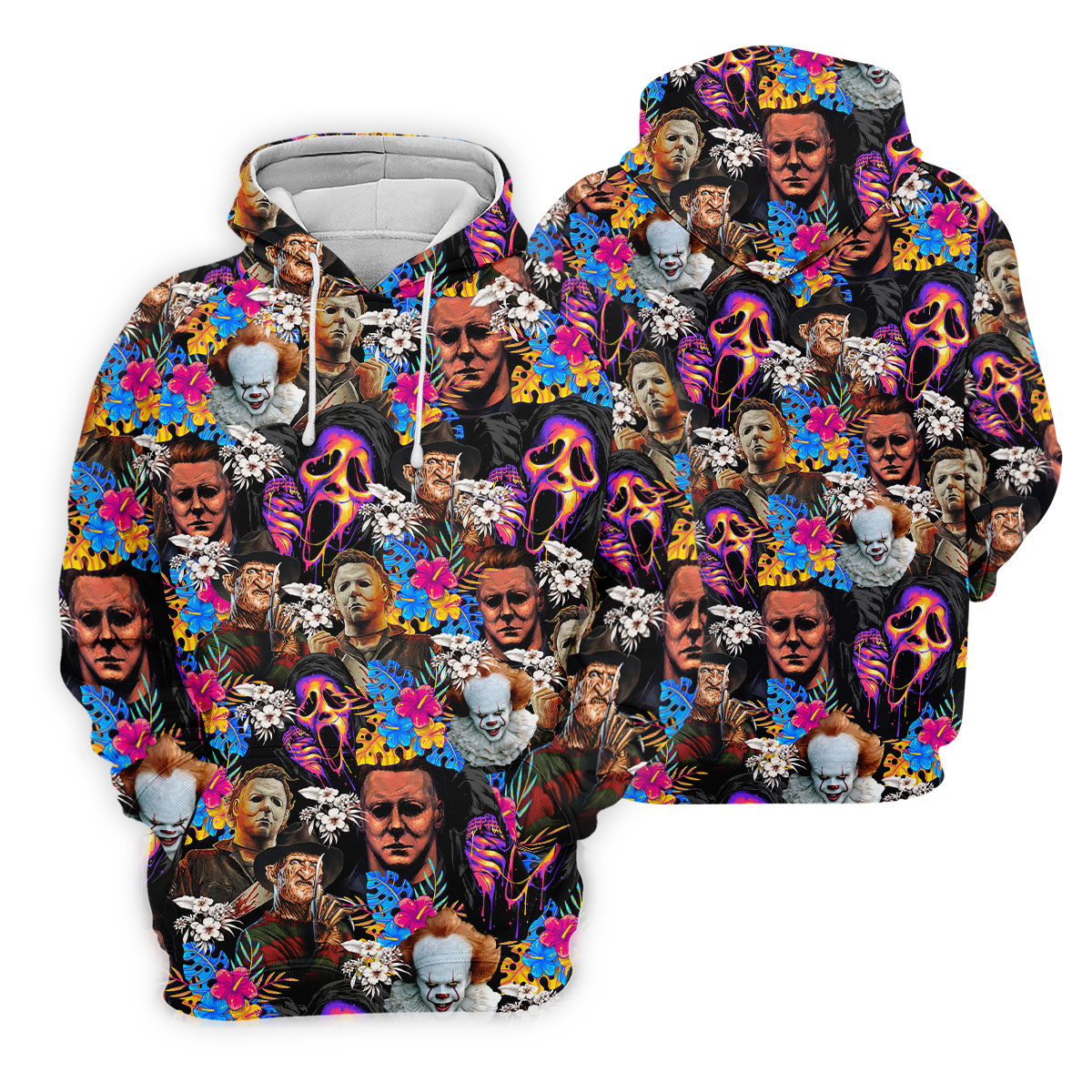Tropical Horror Character Hawaiian Golf Shirt, Women's Golf Polo, Halloween Golf Shirt
