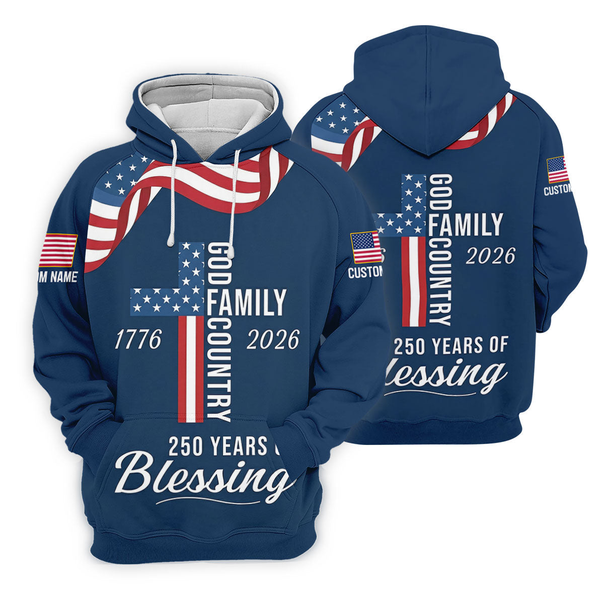 God Family Country Faith Cross 250 Years Of Blessing US Flag Golf Shirt, Golf Shirts For Men
