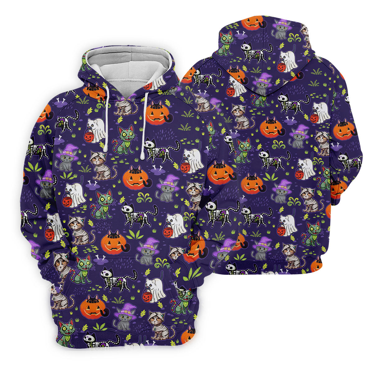 Purple Halloween Cats And Pumpkin Fun Men's Golf Polos, Cute Golf Outfit, Polo ShirtFor Men