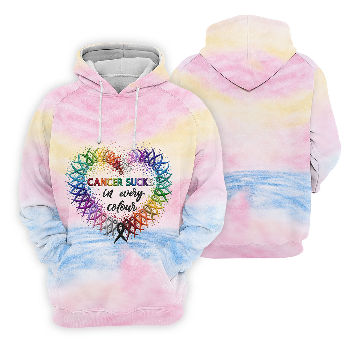 Cancer Sucks In Every Colour Ribbon Heart Polo Shirt, Ladies Golf Tops, Women’s Golf Polo