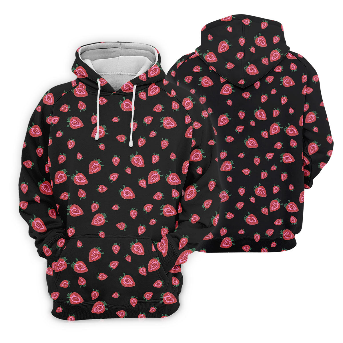 Strawberry Slice Black Golf Shirt, Men's Golf Shirt, Hawaiian Golf Shirt, Golf Shirts For Men