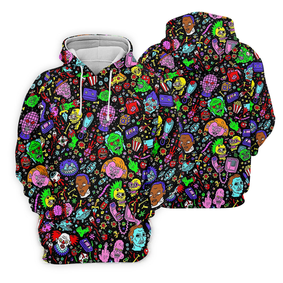Halloween Horror Character Doodle Hawaiian Golf Shirt, Women's Golf Polo, Printed Golf Shirt