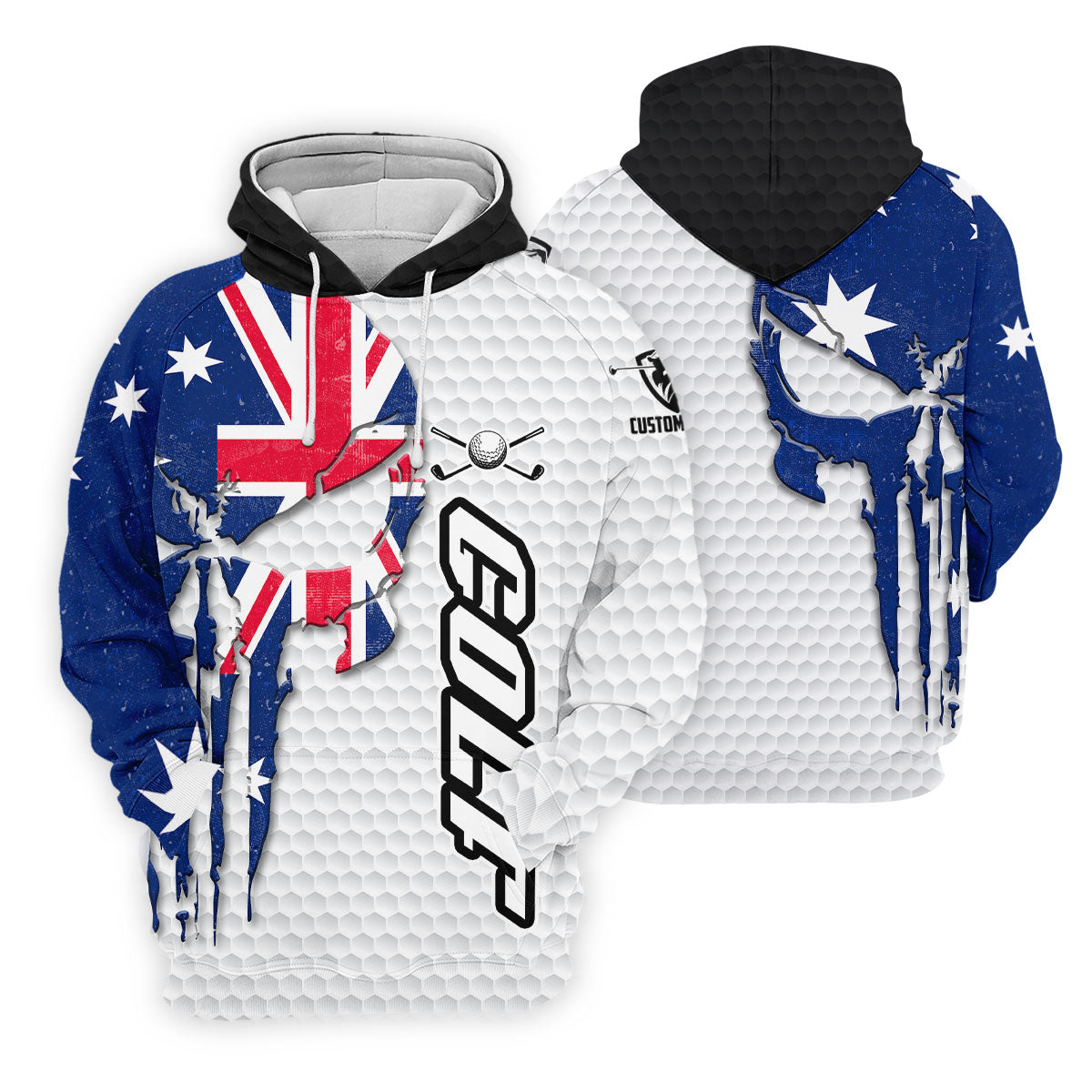 Cool Skull Golf Ball Pattern Australia Flag Print White Golf Shirt, Polo Shirts For Men