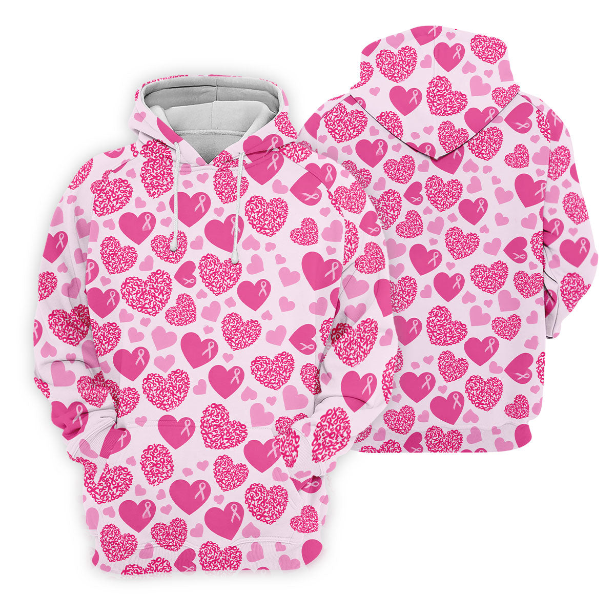 Pink Ribbon Heart Pattern Breast Cancer Polo Shirt, Golf Shirts For Men, Mens Golf Apparel