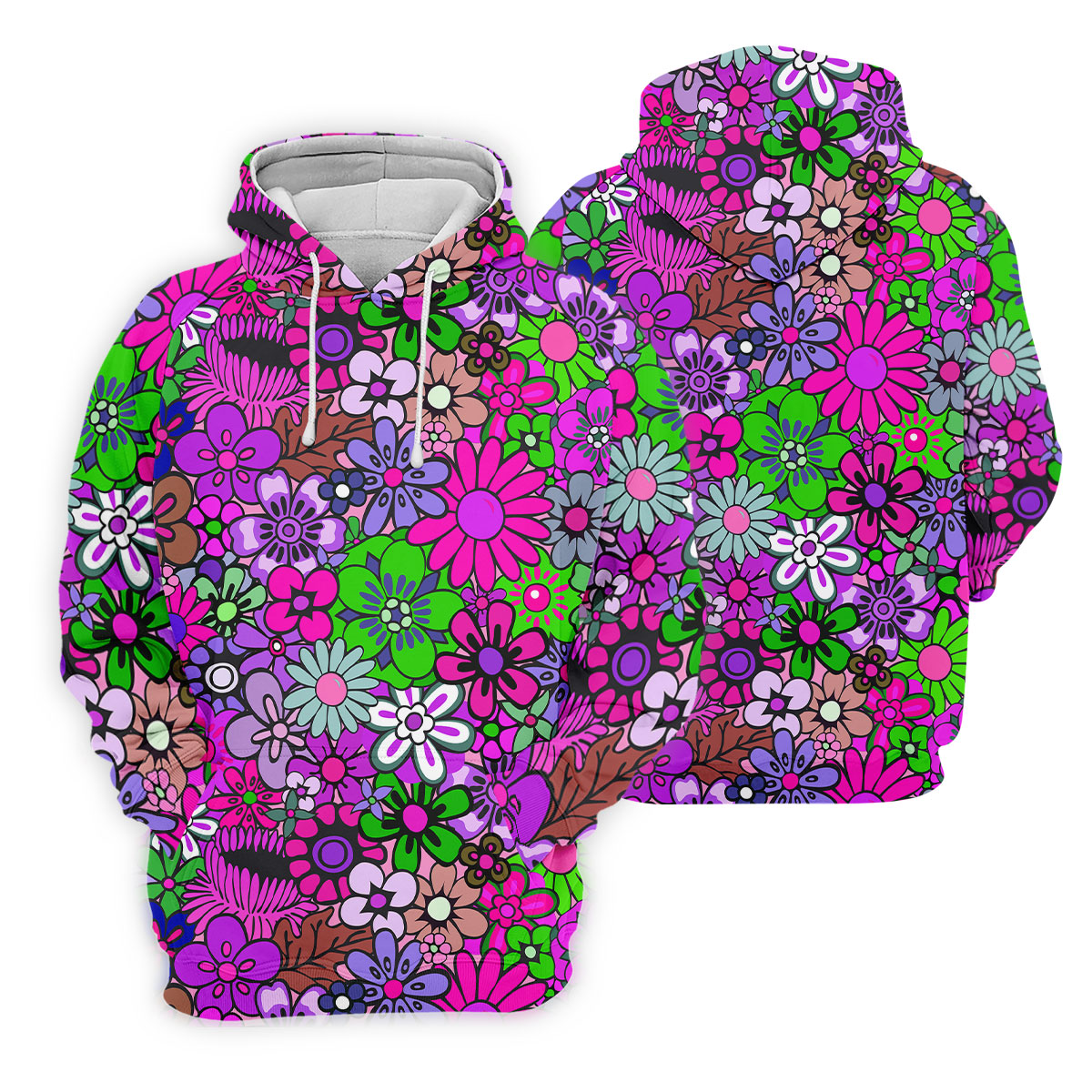 Pink Purple Retro Flower Power Golf Shirt, Mens Polo Shirts, Hawaiian Golf Shirt, Printed Golf Shirts