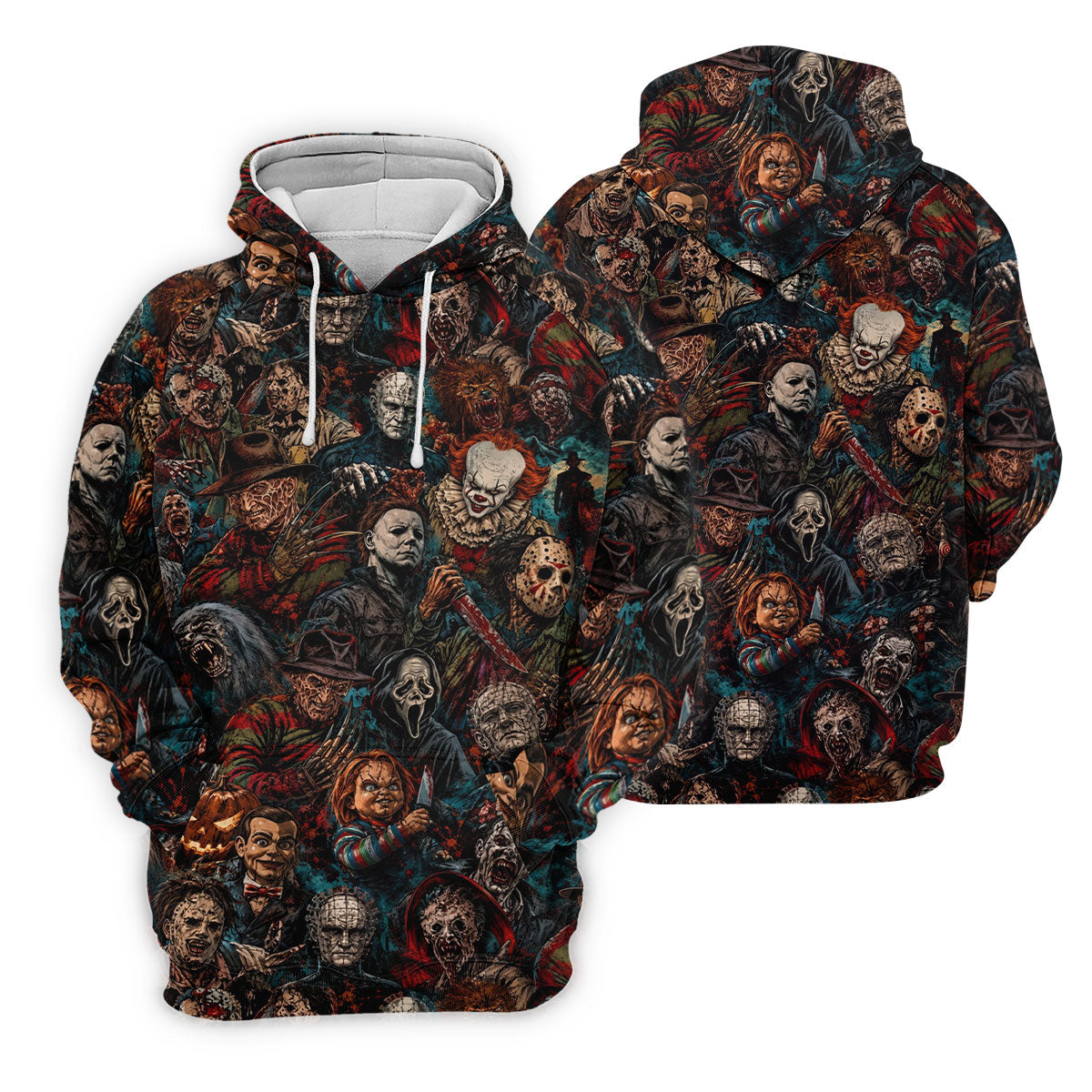 Dark Horror Character Collage Halloween Polo Shirt, Golf Apparel For Men, Mens Polo Shirts