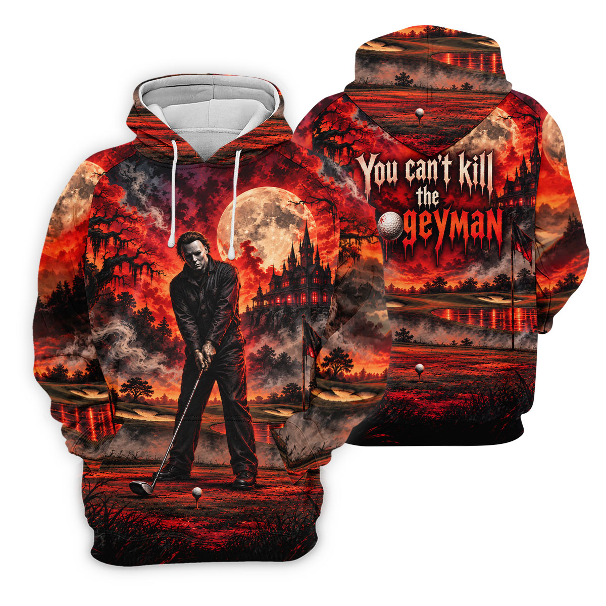 Can't Kill Bogeyman Horror Character Polo Shirt, Halloween Golf Shirt, Mens Golf Polo