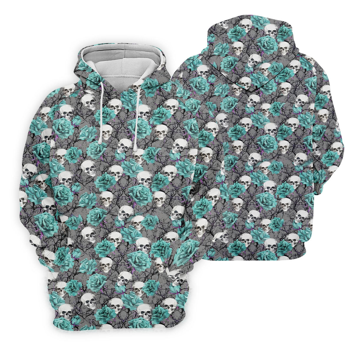 Teal Rose Skull Gothic Pattern Golf Polo Shirt, Mens Golf Shirts, Hawaiian Golf Shirt
