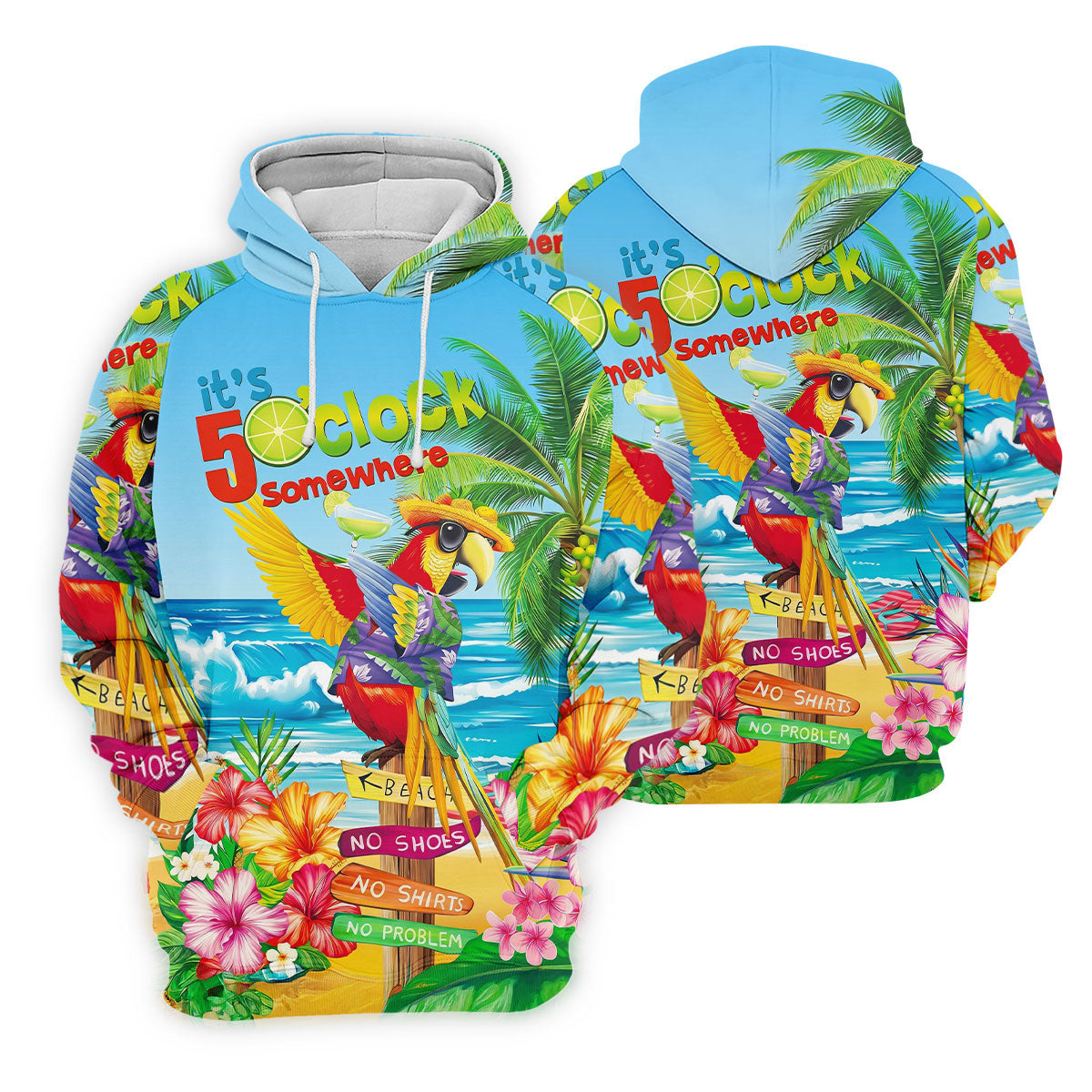 It's 5 O'Clock Somewhere Tropical Parrot Hawaiian Golf Shirt, Men's Funny Golf Shirts