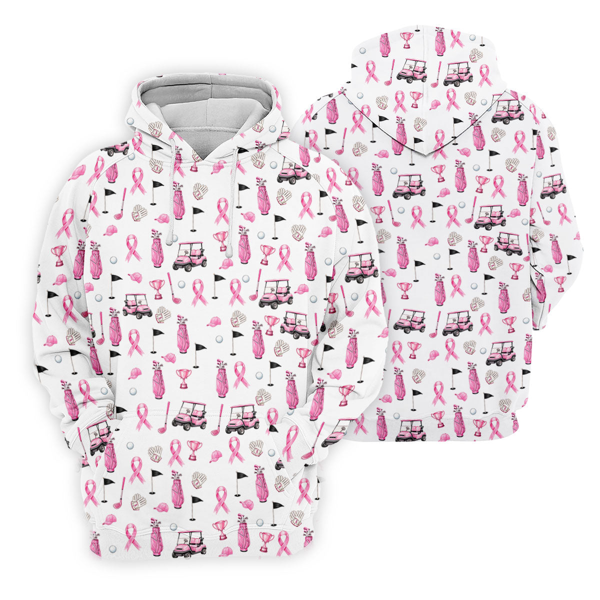 Pink Golf Cart Ribbon Breast Cancer Polo Shirt, Womens Golf Polo, Golf Tops For Women