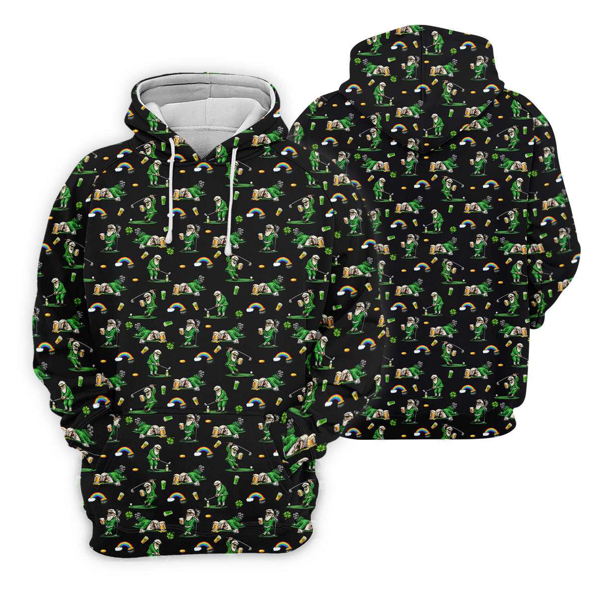 St Patrick's Day Leprechaun Character Golf And Beer Black Golf Shirt, Fun Women's Golf Shirts, Ladies Golf Polos