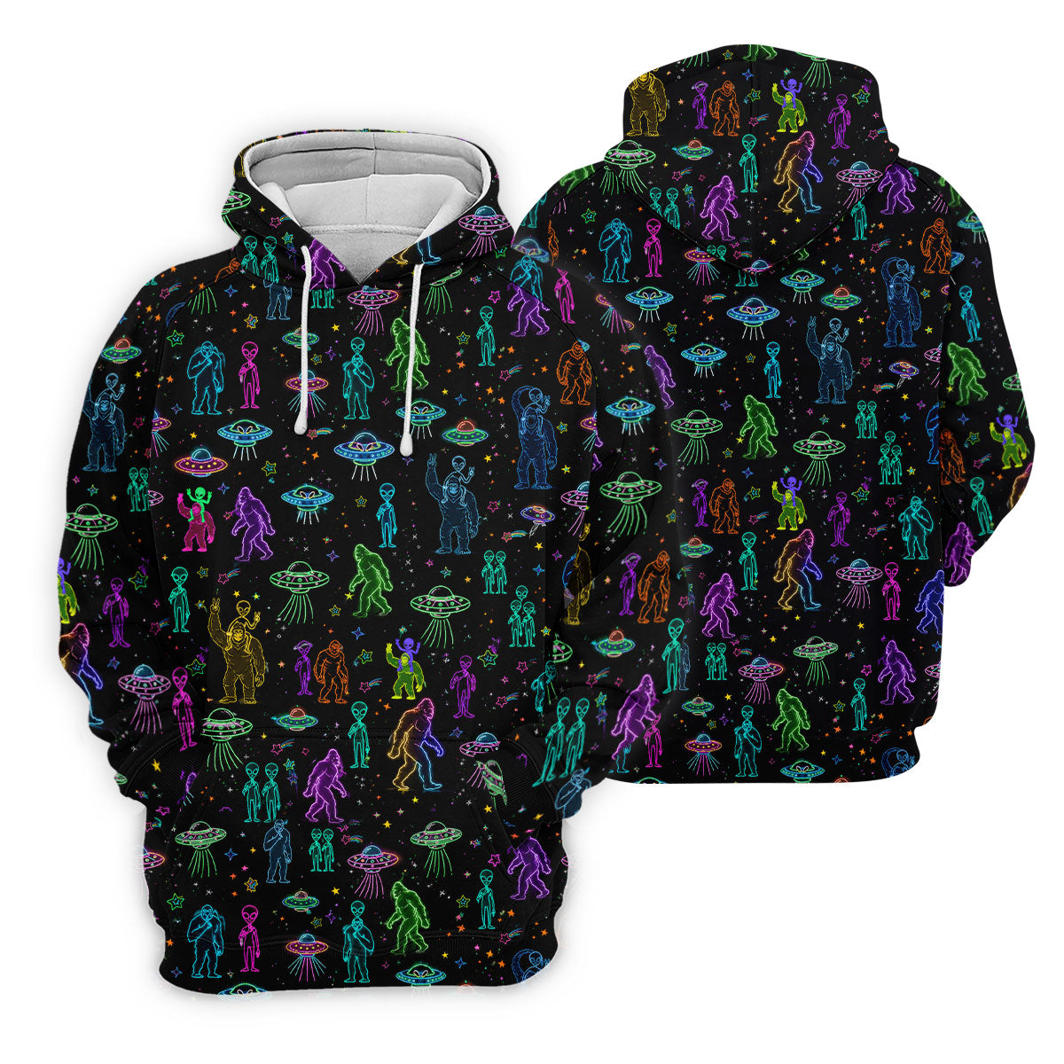 Neon Bigfoot Alien UFO Pattern Golf Polo Shirt, Men's Golf Shirt, Printed Golf Shirts